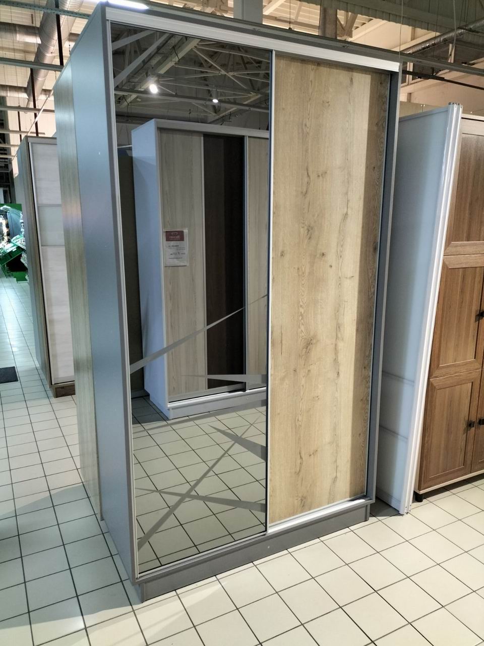 шафа купе двохдверна ДСП, дзеркало графіт з піскоструєм, профіль Модена 207 срібло