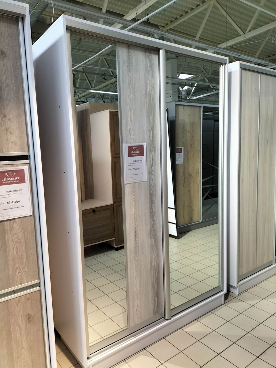 шафа купе двохдверна, ДСП та дзеркало, профіль срібло широка ручка