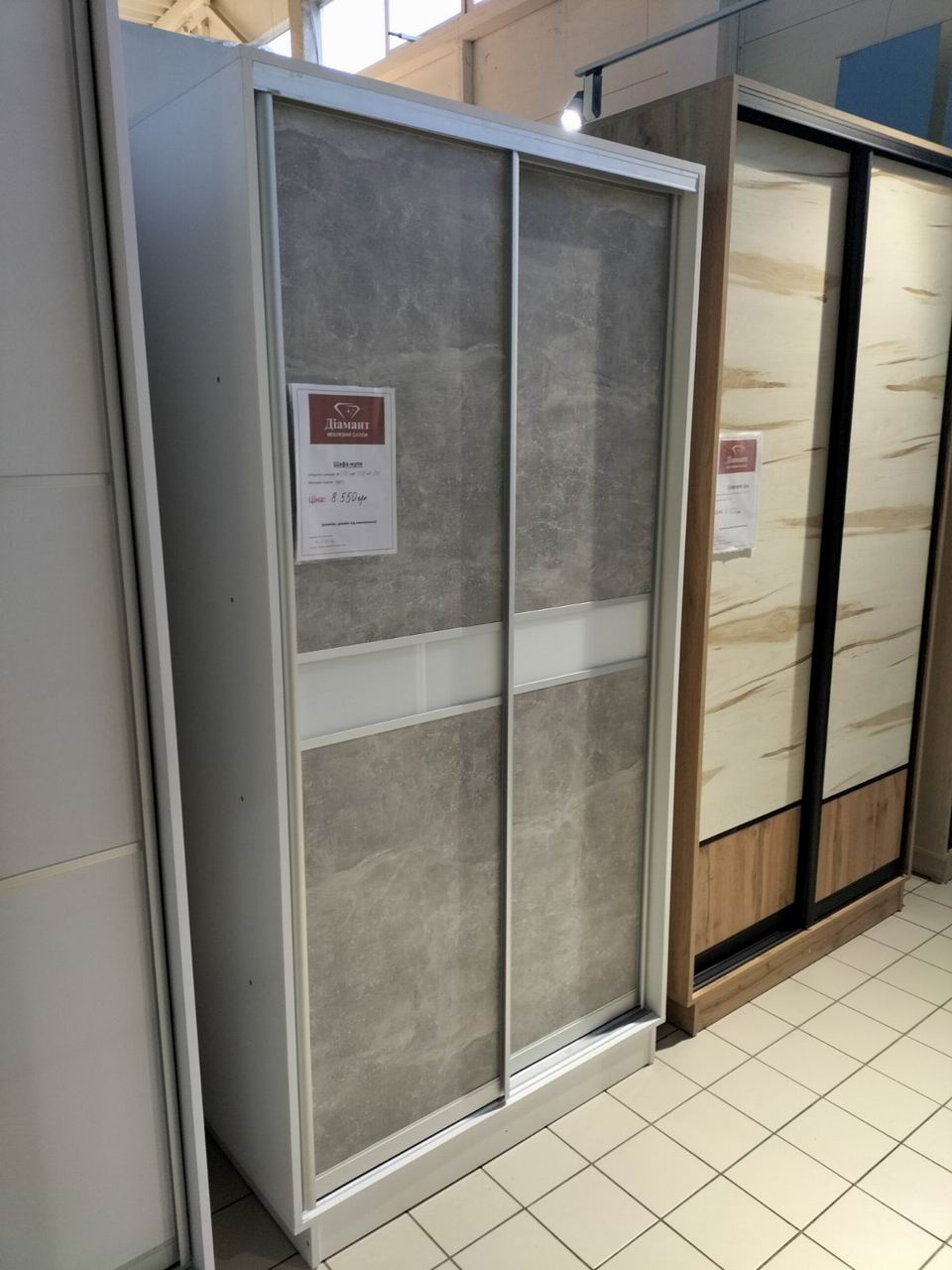 шафа купе двохдверна, ДСП та лак ультра білий, профіль срібло