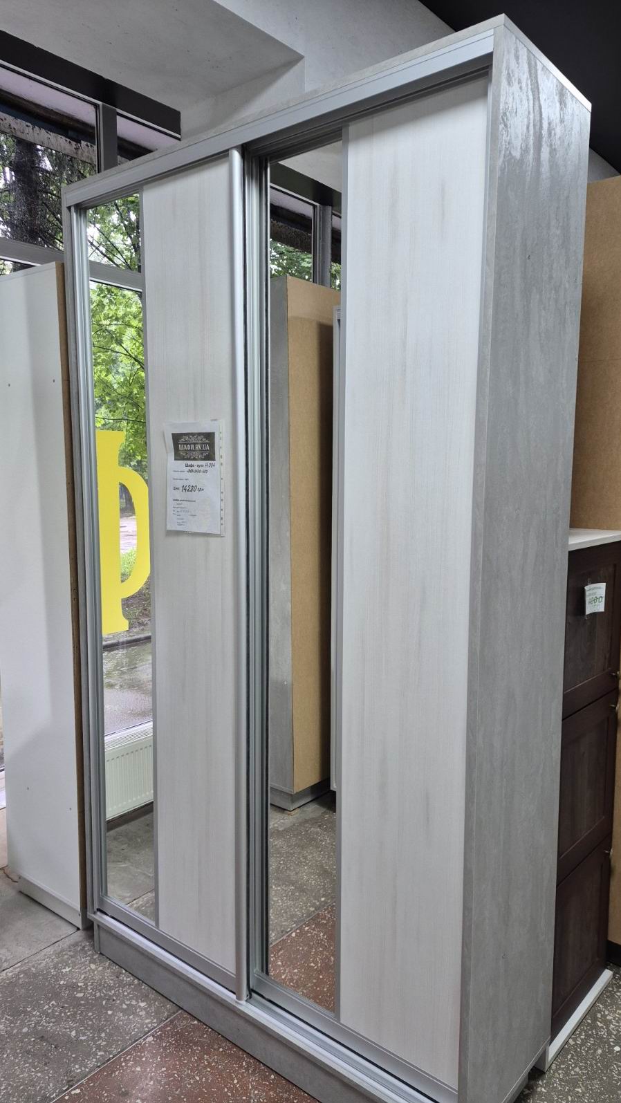 шафа купе дводверна, ДСП та дзеркало, профіль срібло