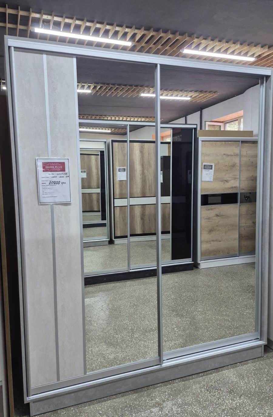 шафа-купе двохдверна, дзеркало та ДСП, профіль срібло