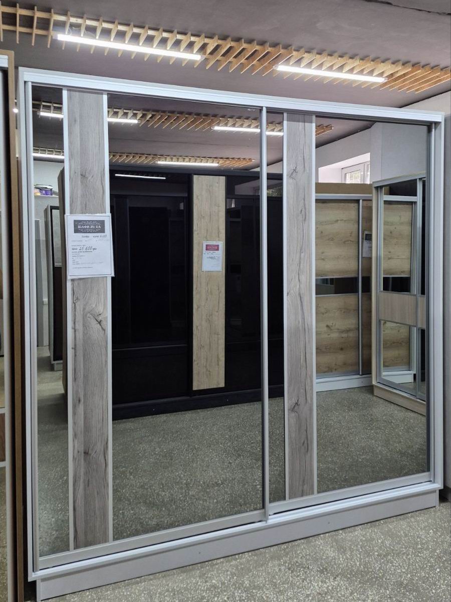 шафа-купе двохдверна, дзеркало графіт та ДСП, профіль срібло