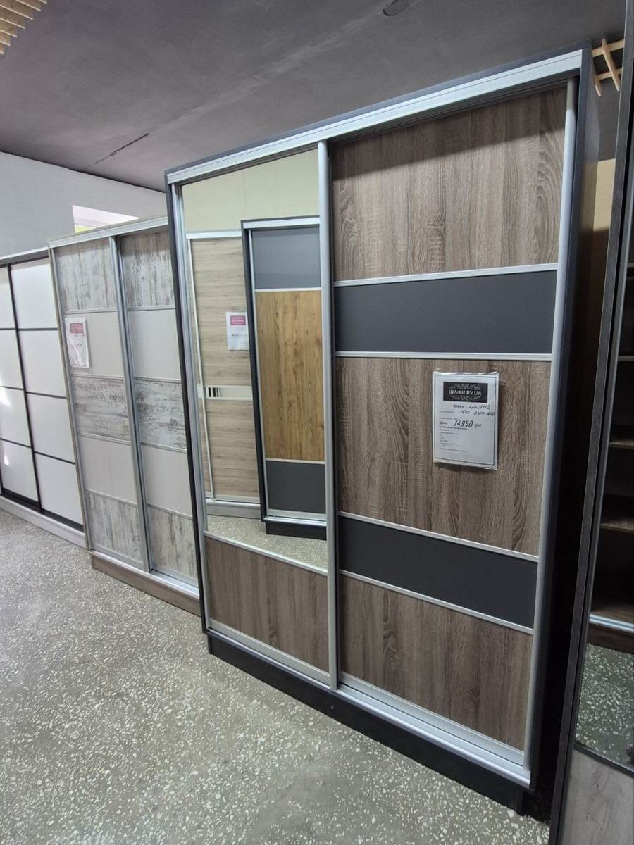 шафа купе дводверна, ДСП та дзеркало, профіль срібло