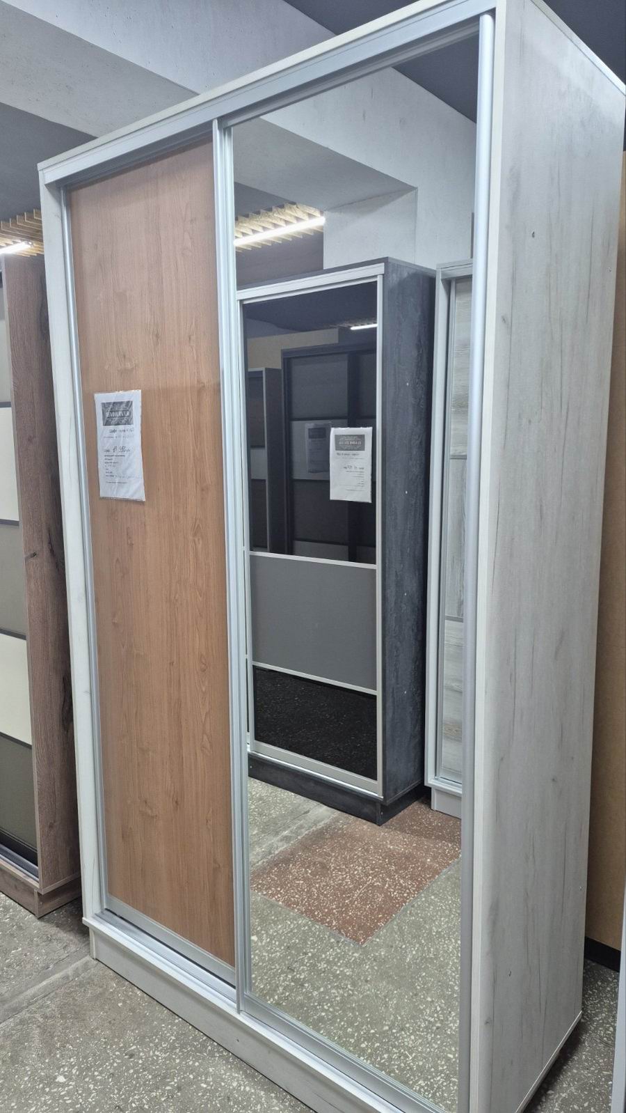 шафа купе дводверна, ДСП та дзеркало, профіль алюміній срібло